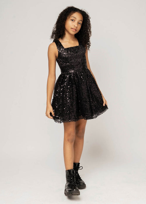 HARPER Square Neck Open Back Sequin Tulle Dress