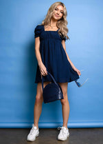 PRESLEY Puff Sleeves Crisscross Back Baby Doll  Dress