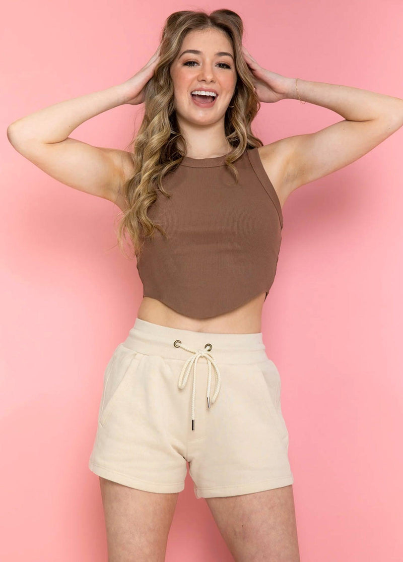 RAVEN Rib Knit U Hemline Crop Top