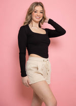 LEXI Long Sleeves U Hemline Crop Top