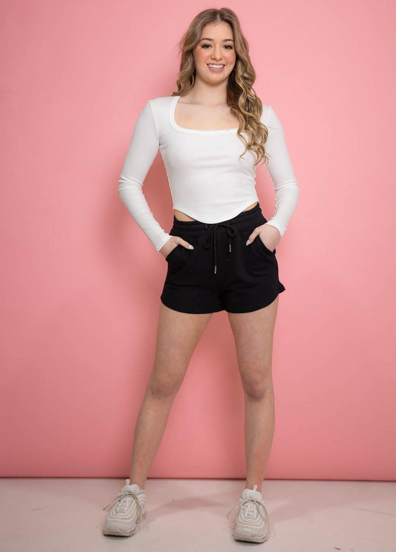 LEXI Long Sleeves U Hemline Crop Top